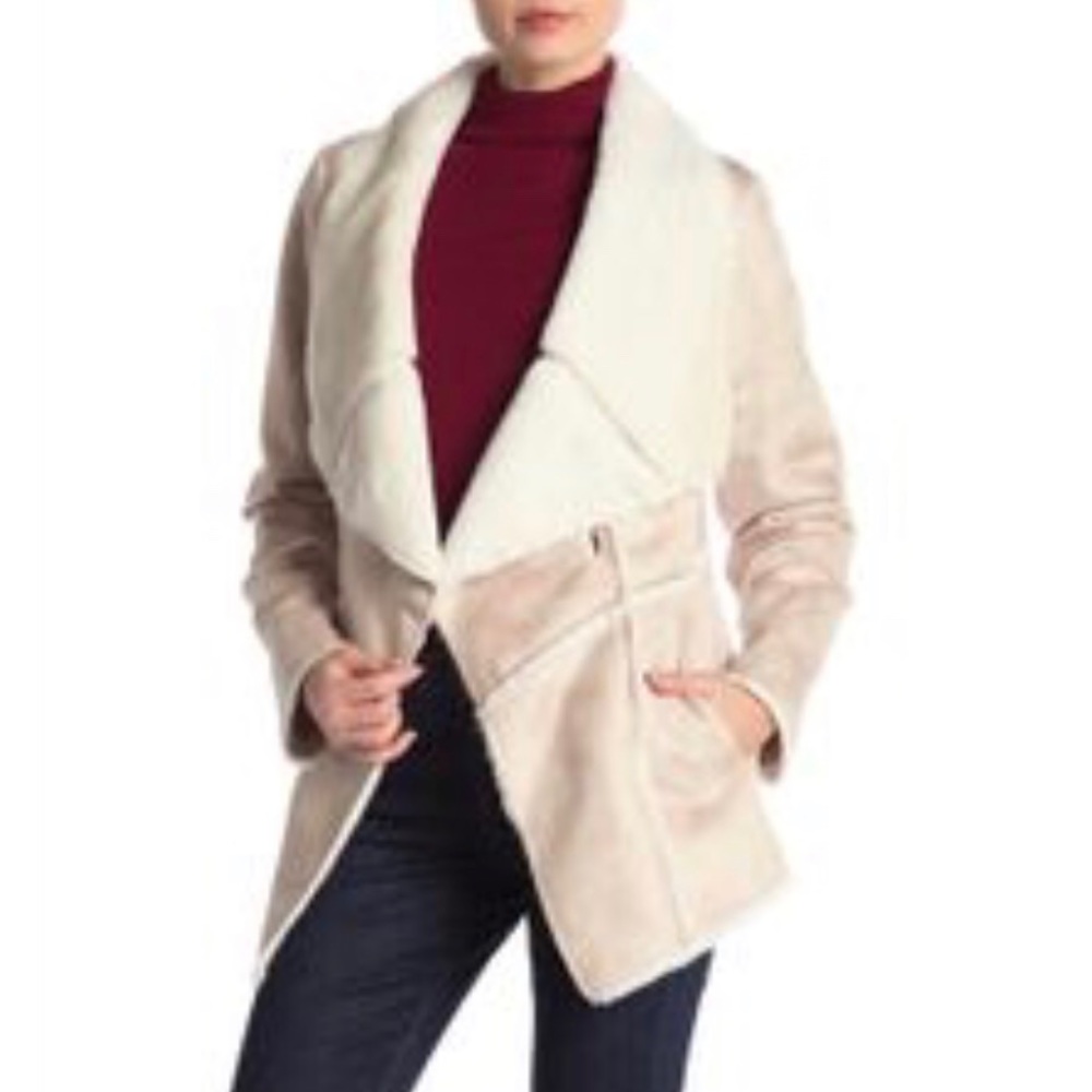 Draped Collar Faux Fur Coat